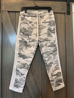 Gray & White and Pale Pink Camo Drawstring Joggers